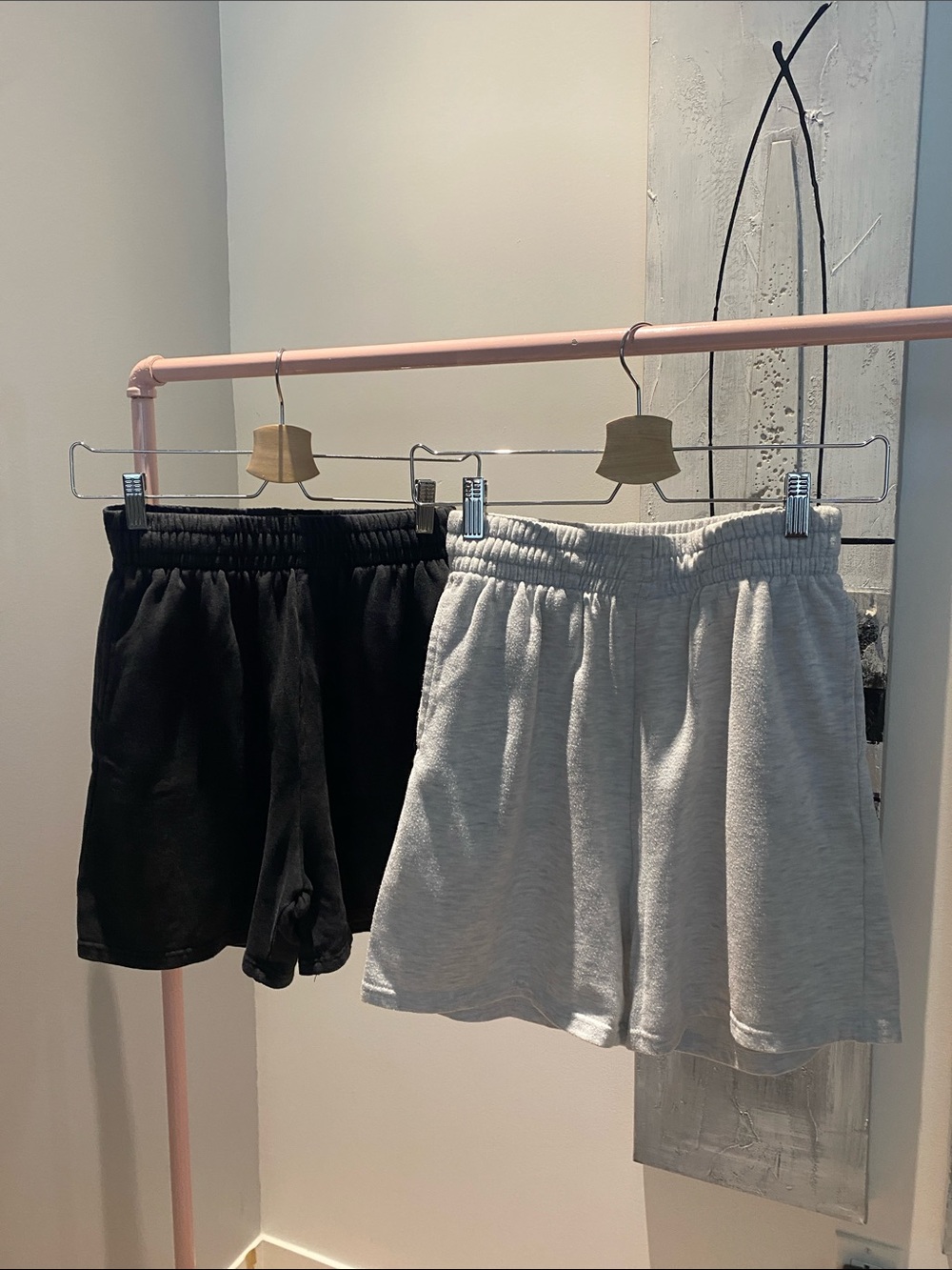 Women’s Elastic Waist Casual Shorts - Black and Light Gray